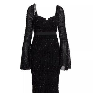 Self-Portrait  Rhinestone-Embellished Mesh Midi Dress